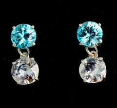 AJD Stunning 11.69Cts of Blue & White Zircons Sterling Silver Stud Earrings
