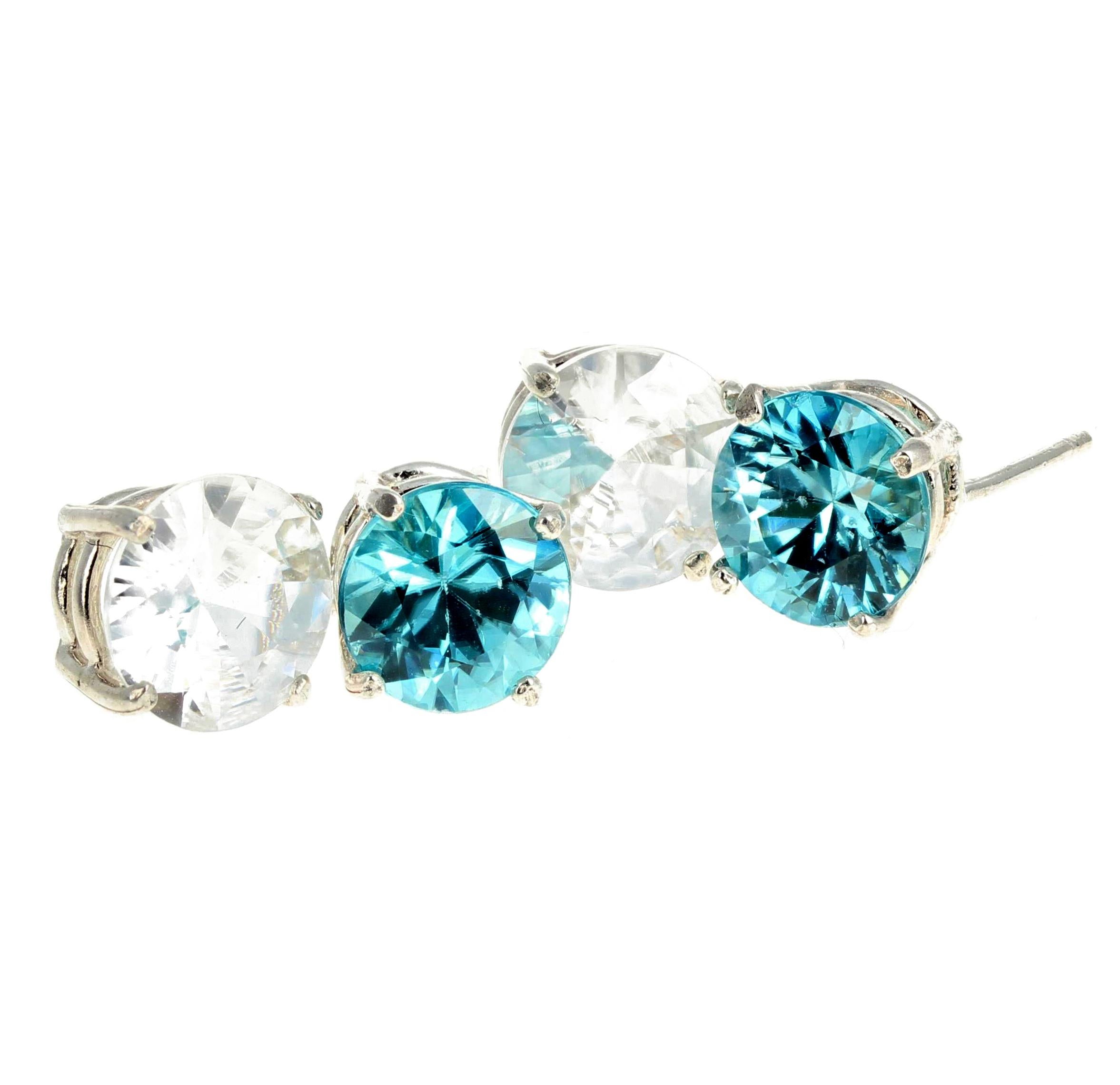 Women's AJD Stunning 11.69Cts of Blue & White Zircons Sterling Silver Stud Earrings