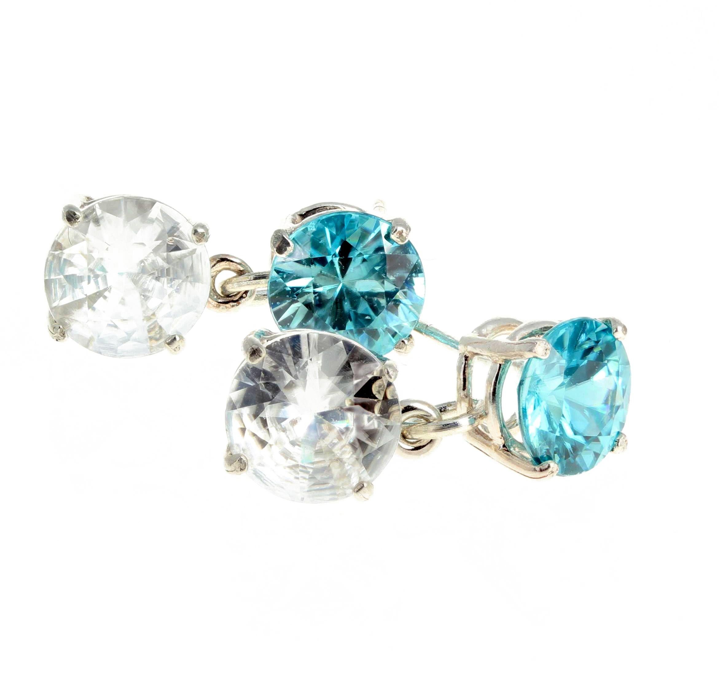 AJD Stunning 11.69Cts of Blue & White Zircons Sterling Silver Stud Earrings 1