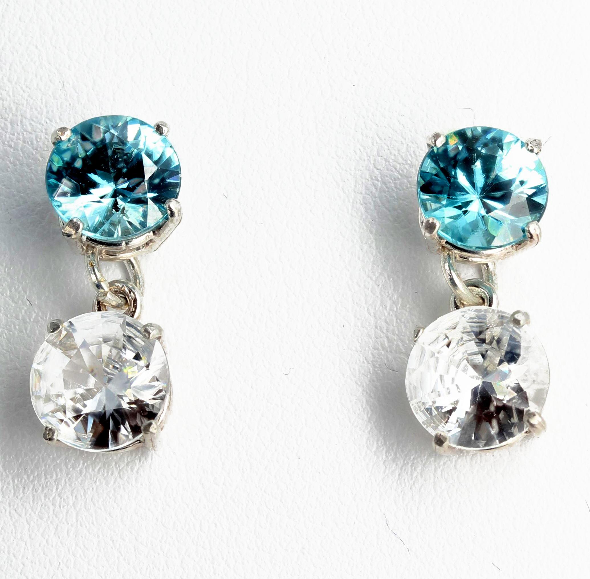 AJD Stunning 11.69Cts of Blue & White Zircons Sterling Silver Stud Earrings 2