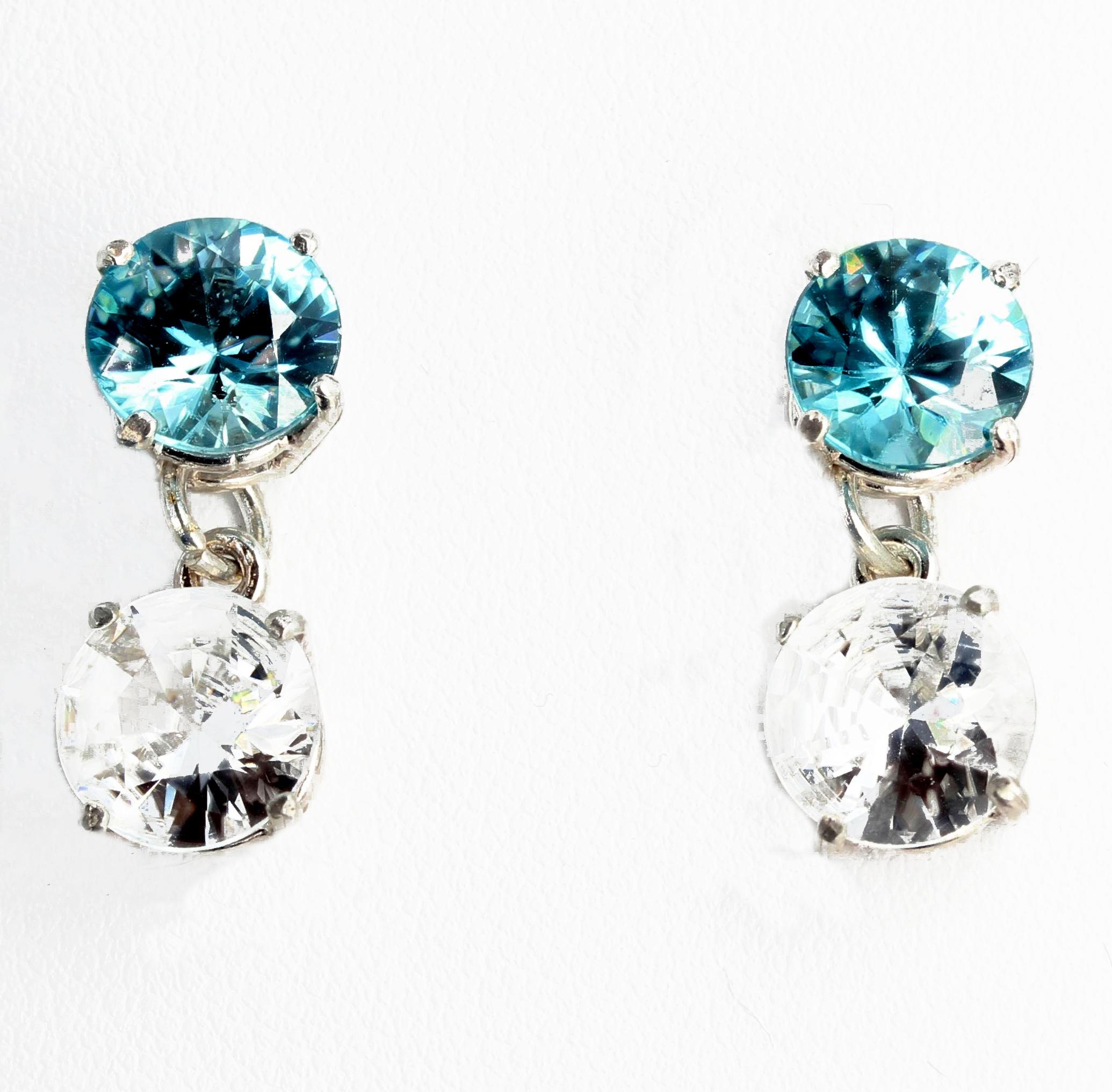 AJD Stunning 11.69Cts of Blue & White Zircons Sterling Silver Stud Earrings 3