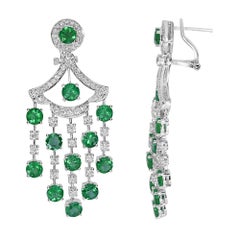 11.69 Carats Emerald and White Diamond White Gold Earrings