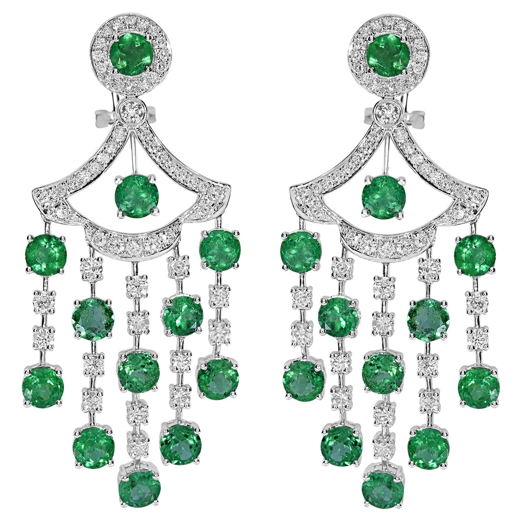 11.69 Carats Emerald and White Diamond White Gold Earrings