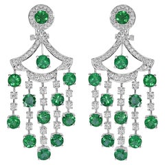 11.69 Carats Emerald and White Diamond White Gold Earrings