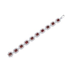 11.69ctw Emerald Cut Rubies and Diamond Link Bracelet, 18 Karat Gold