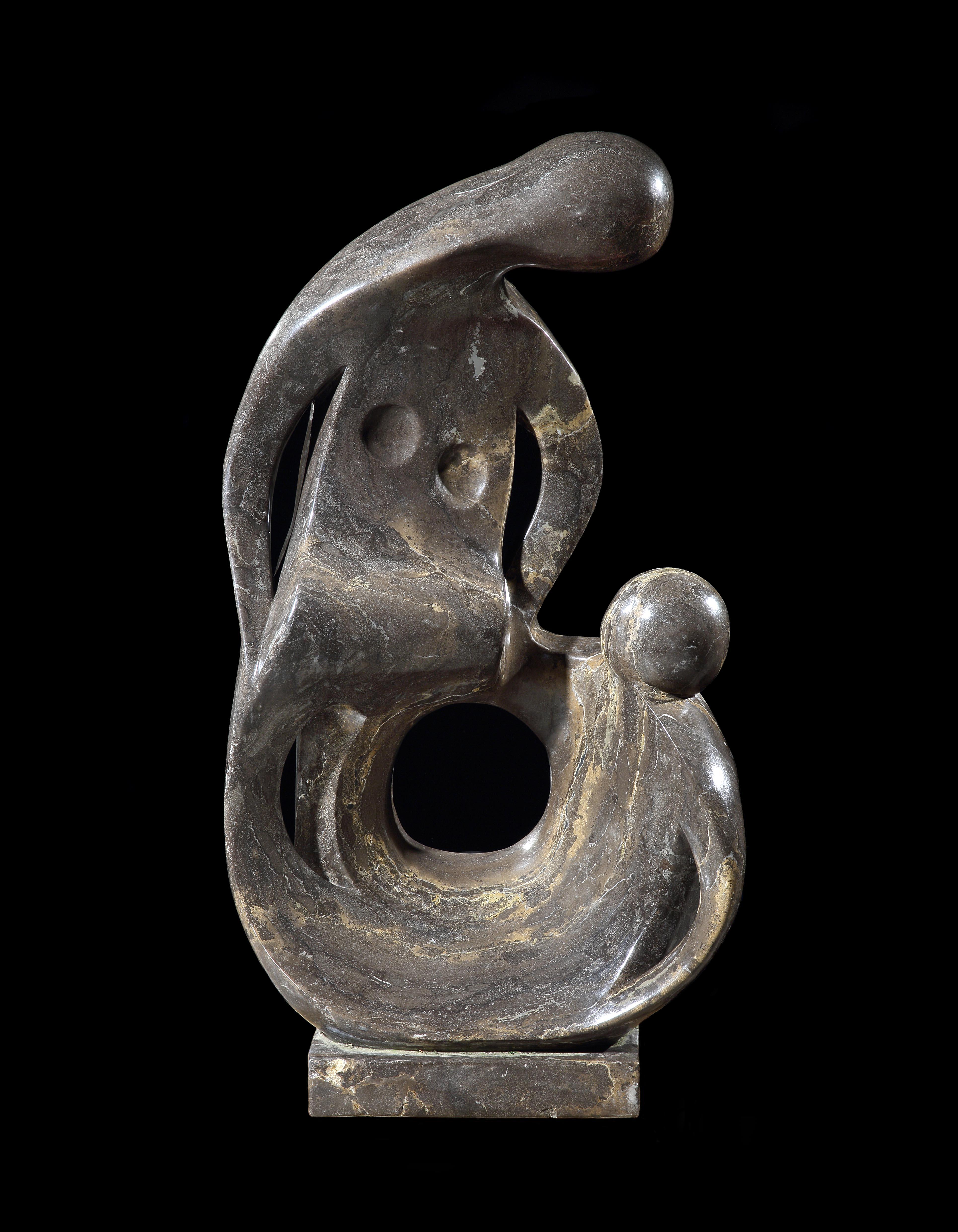 Massive 45½“high modernist Mother & Child, Henry Moore inspired abstract biomorphic, grey, marble sculpture, 20th century. Artist unknown.  Private Collection.

Height 116cm., 45 ½ inches Width65 cm., 25 ½ inches., Depth 30cm., 12 inches

This