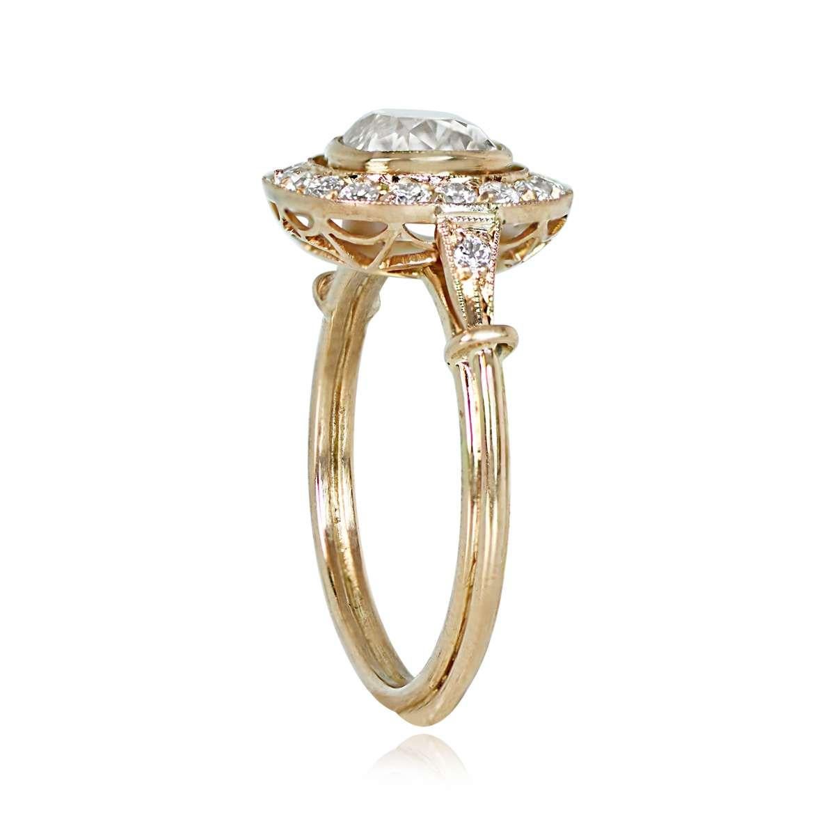 Art Deco 1.16ct Antique Cushion Cut Diamond Engagement Ring, Diamond Halo, 18k YellowGold For Sale