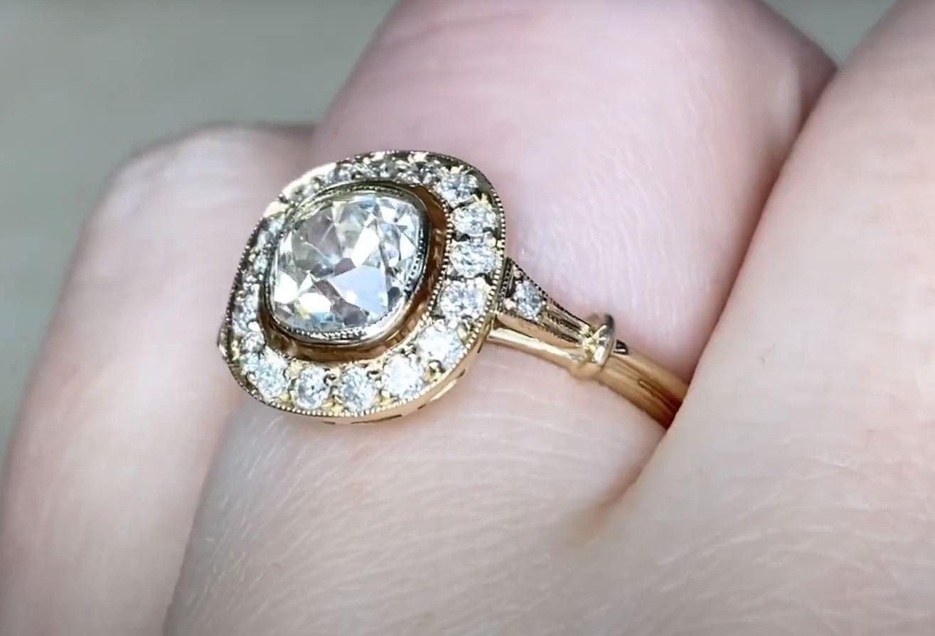 1.16ct Antique Cushion Cut Diamond Engagement Ring, Diamond Halo, 18k YellowGold For Sale 2