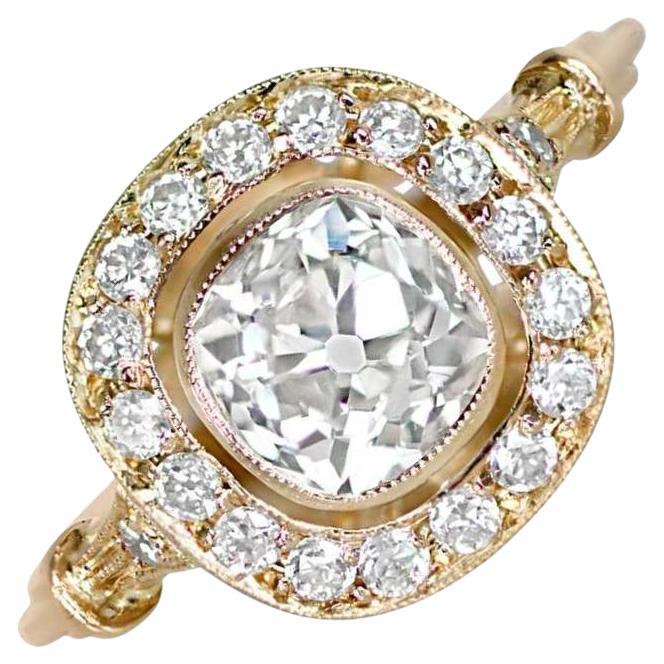 1.16ct Antique Cushion Cut Diamond Engagement Ring, Diamond Halo, 18k YellowGold For Sale