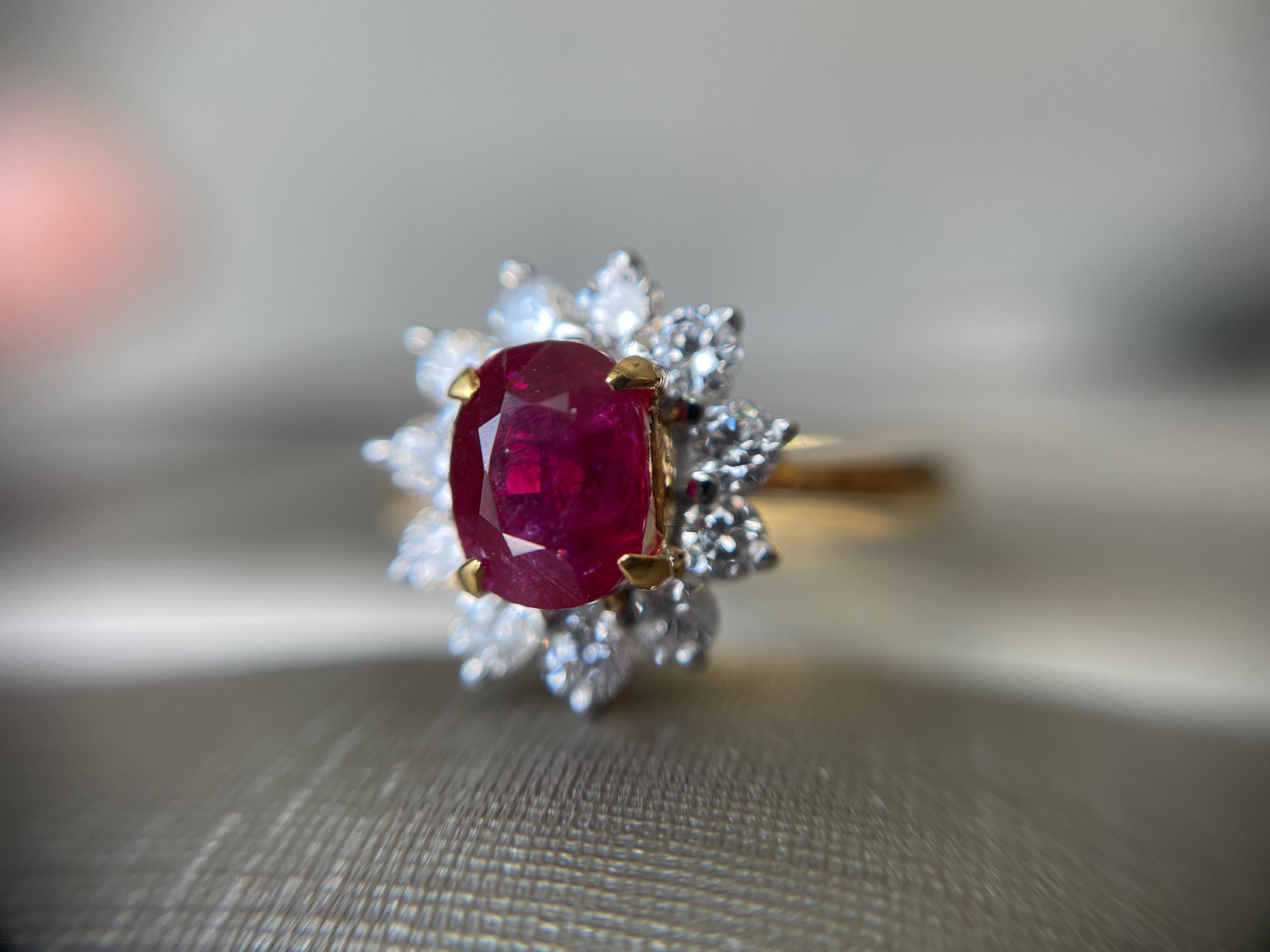 Anillo de oro amarillo de 18 quilates con rubí sin calentar de Birmania de 1,16 quilates en venta 6
