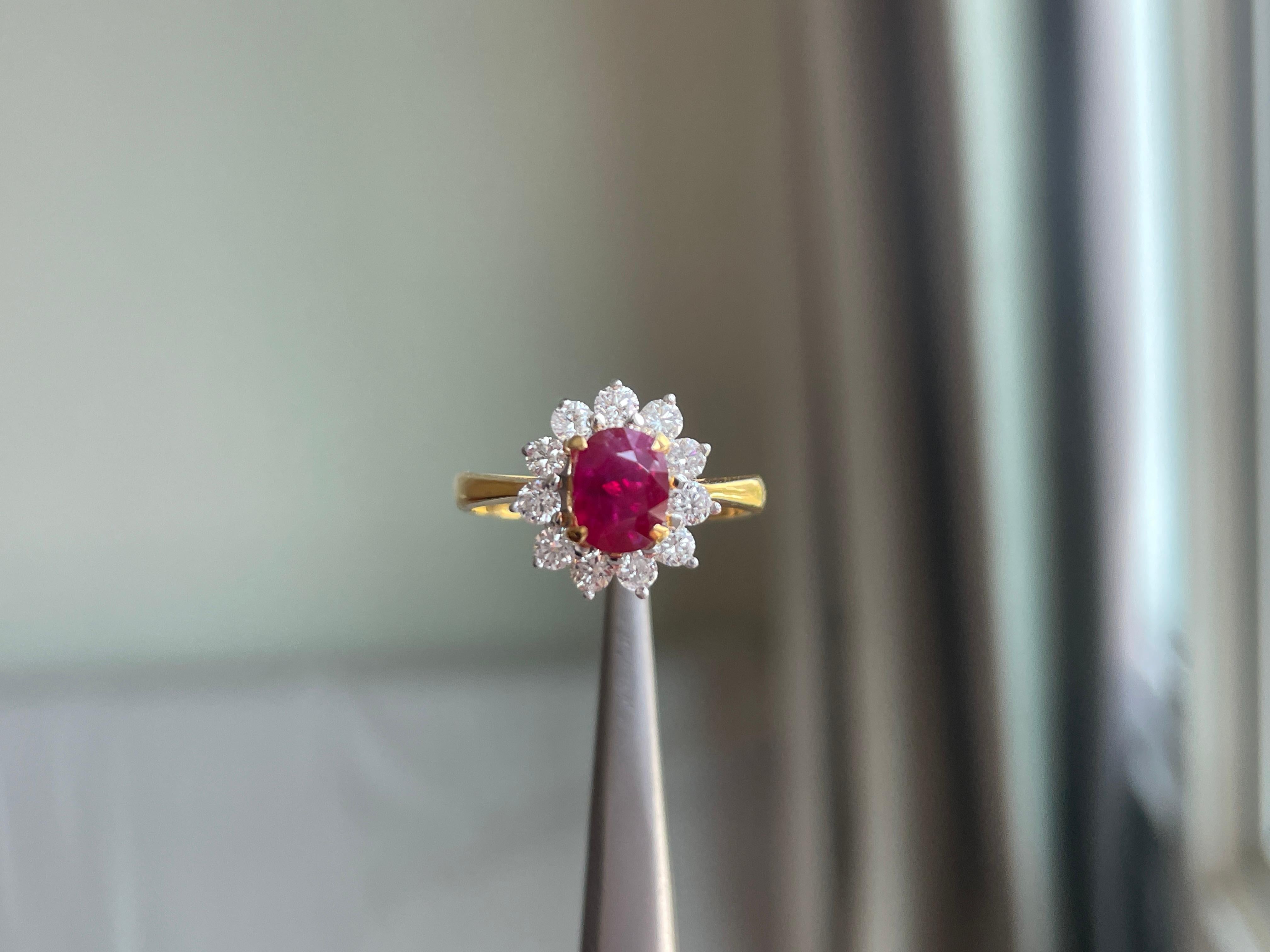Anillo de oro amarillo de 18 quilates con rubí sin calentar de Birmania de 1,16 quilates Art Decó en venta
