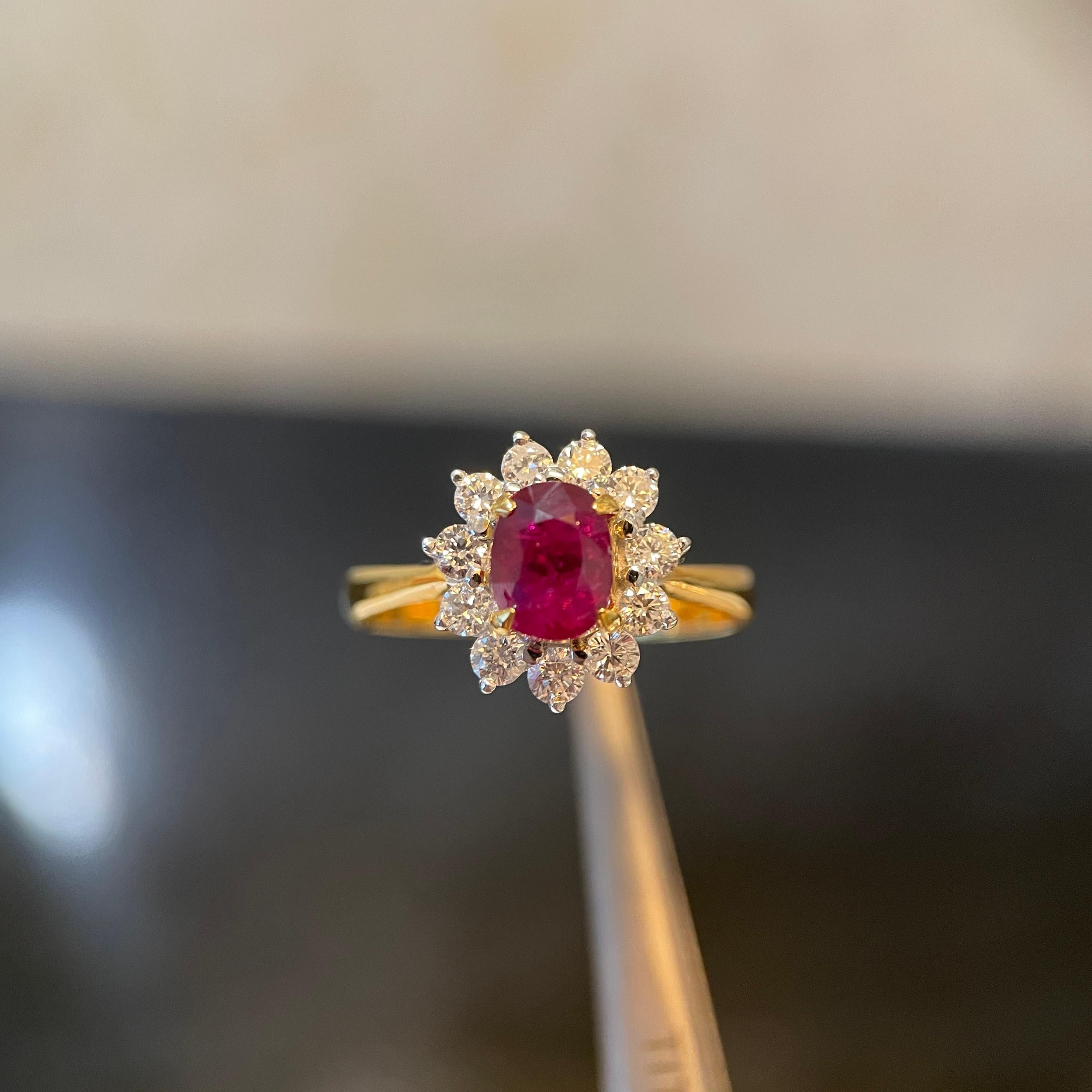 Anillo de oro amarillo de 18 quilates con rubí sin calentar de Birmania de 1,16 quilates en venta 1