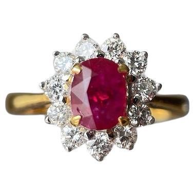1.16Ct Burma Unheated Ruby Ring in 18K Yellow Gold