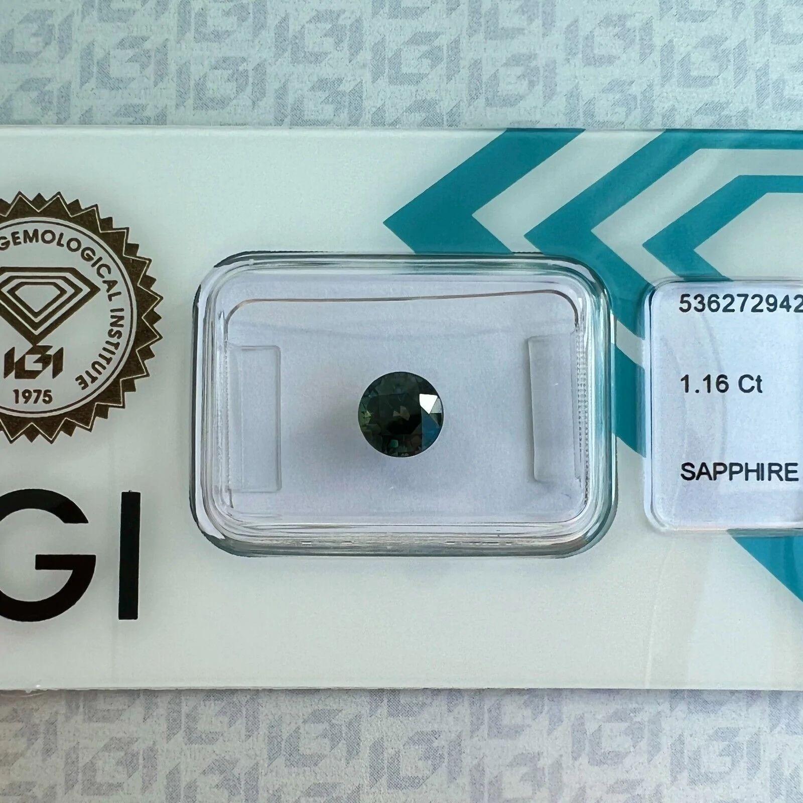 1.16ct Deep Orange Greenish Blue Sapphire Round Diamond Cut IGI Certified Gem In New Condition In Birmingham, GB