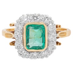 1.16ct Emerald and Diamond 18 Carat White & Yellow Gold Cluster Engagement Ring