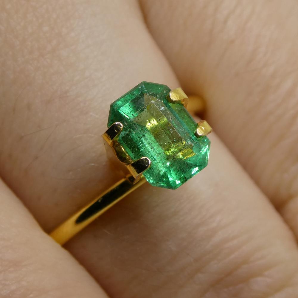 Description:

Gem Type: Emerald 
Number of Stones: 1
Weight: 1.16 cts
Measurements: 7.85x5.58x3.73mm
Shape: Octagonal
Cutting Style Crown: Step Cut
Cutting Style Pavilion: Step Cut 
Transparency: Transparent
Clarity: Slightly Included: Some