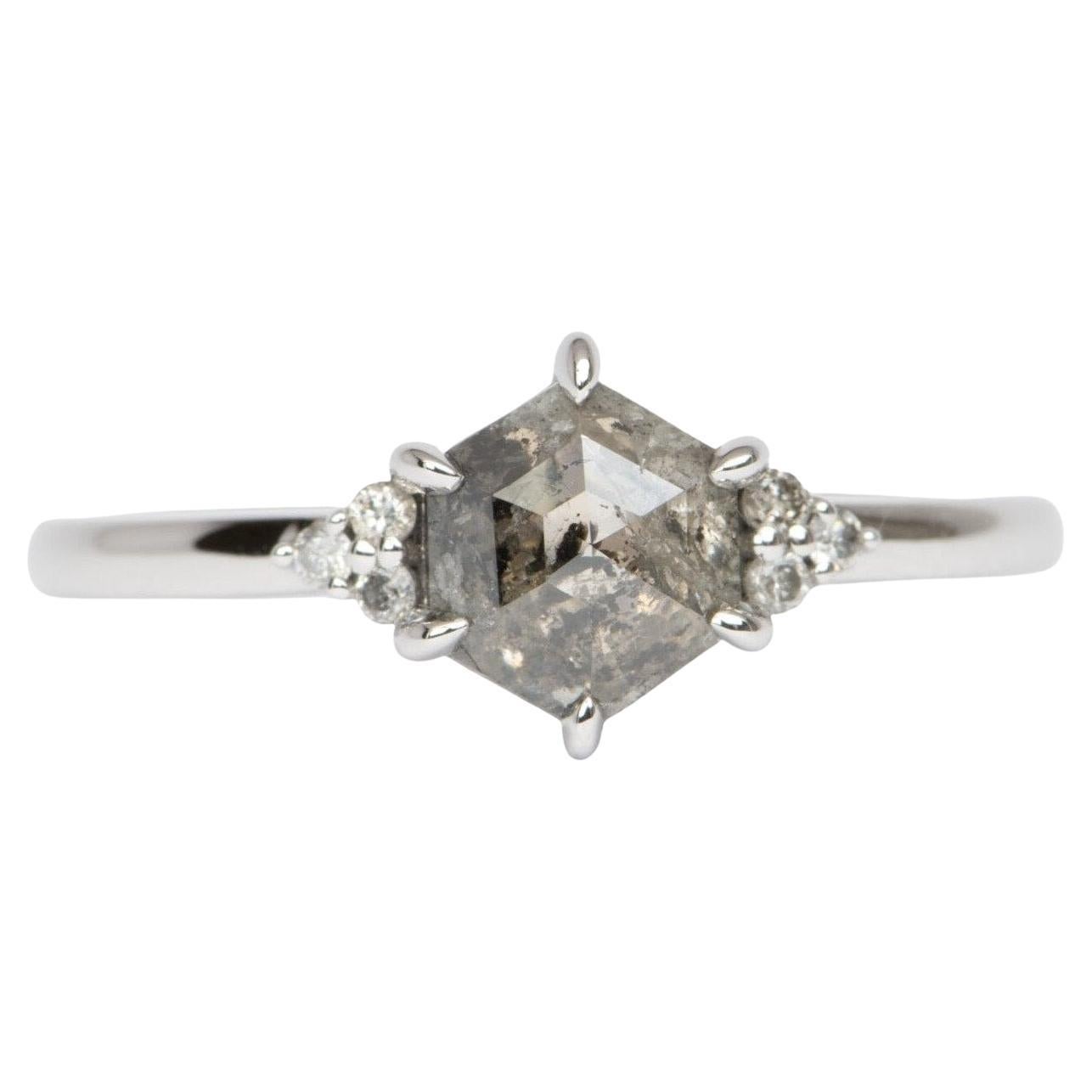 Salt and Pepper Diamond Engagement Ring with White Diamond Side Stones