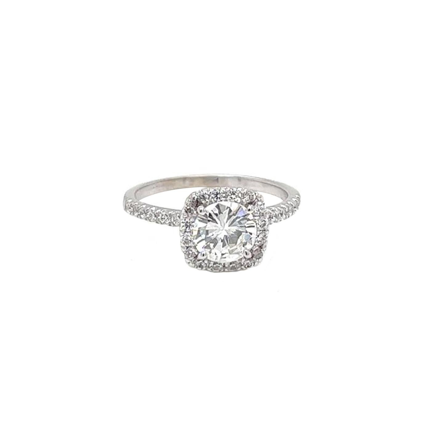 Modernist 1.16ct Natural Round Diamond Ring With 0.45ct Pave Diamonds Color H Clarity VS2 For Sale