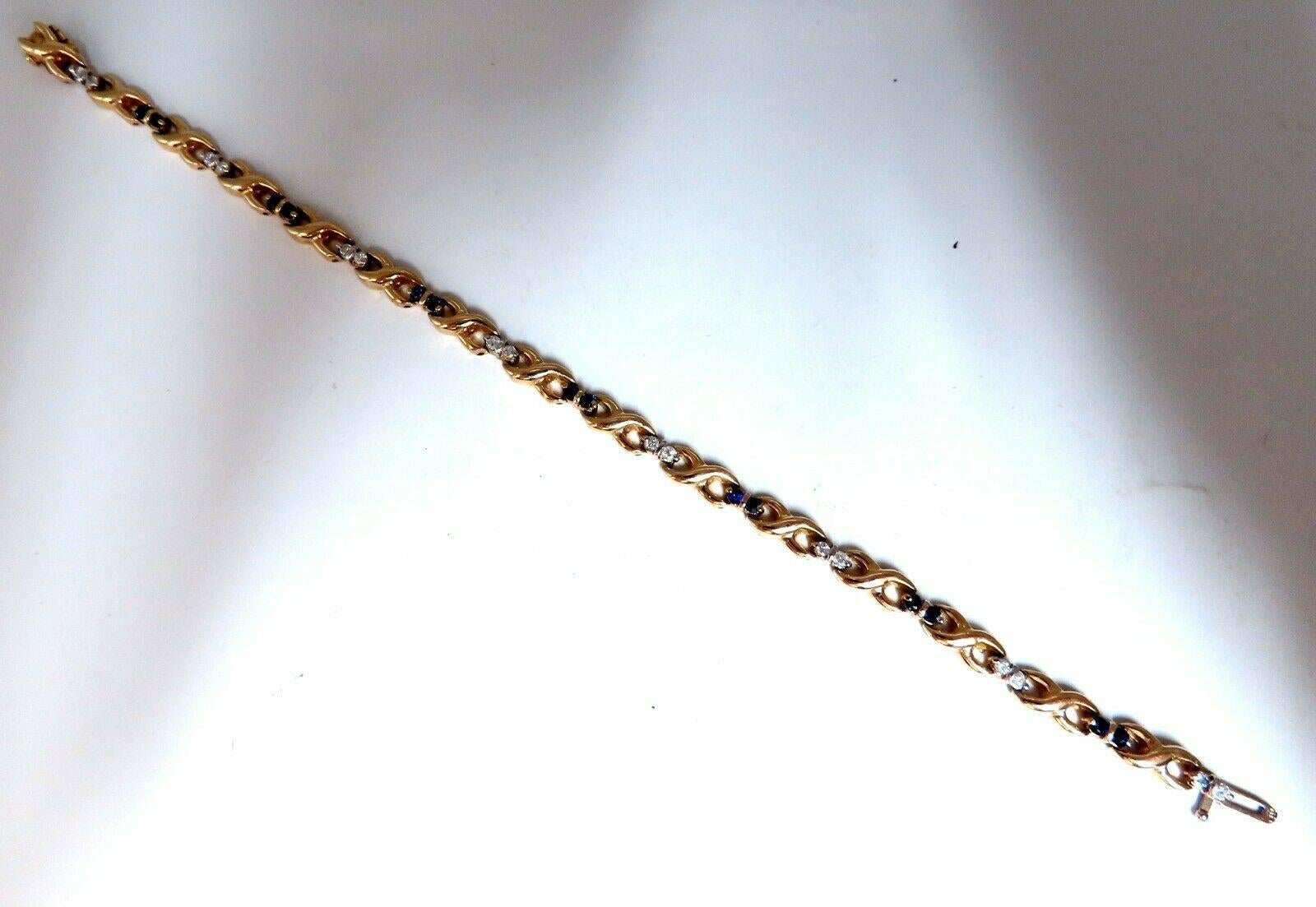 1.16 Carat Natural Sapphire Diamonds X Link Bracelet 14 Karat In New Condition For Sale In New York, NY