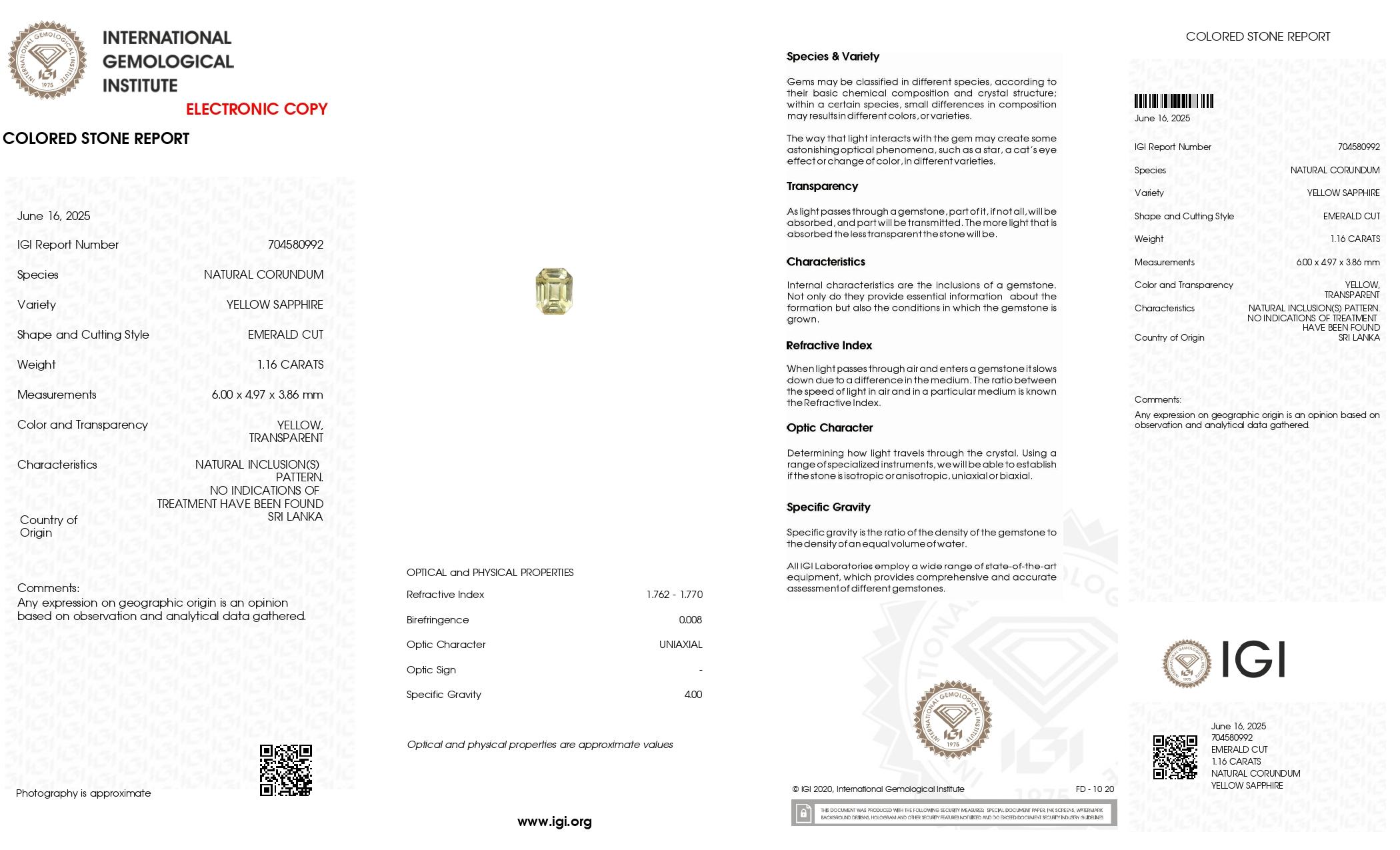 Edelstein Detail:

Sku Nr:

Edelstein-Typ : Gelber Saphir

Farbe : Gelb

Karat Gewicht (1Stück): 1,16 Karat

Klarheit : VS 

Transparenz : Durchsichtig

Form & Schliff: Smaragd

Abmessungen (mm) :6.00x4.97x3.86 mm

Herkunft: Sri Lanka

Behandlung :