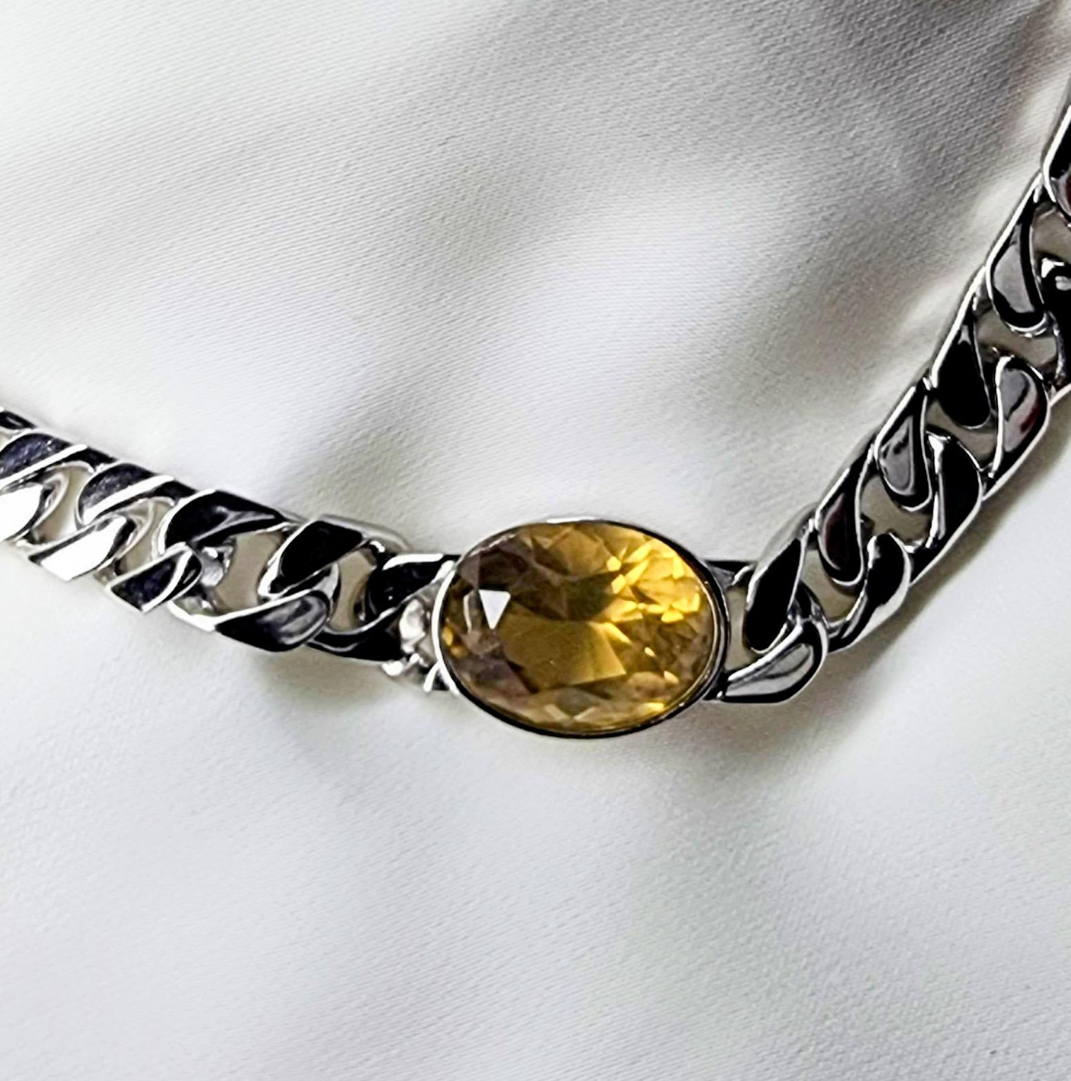 Artist 11.6ct Natural Yellow Citrine Sterling Silver Curb-Link Necklace