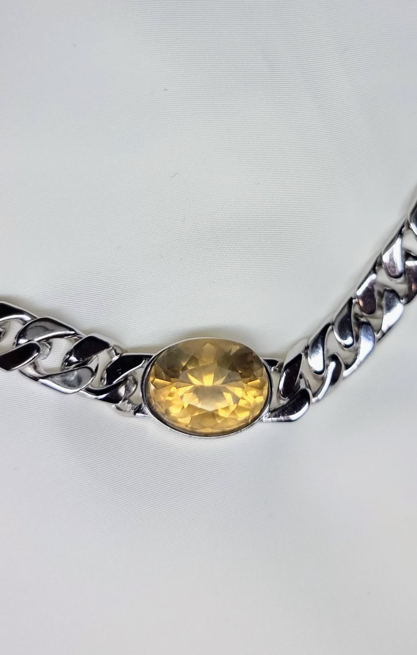 Oval Cut 11.6ct Natural Yellow Citrine Sterling Silver Curb-Link Necklace