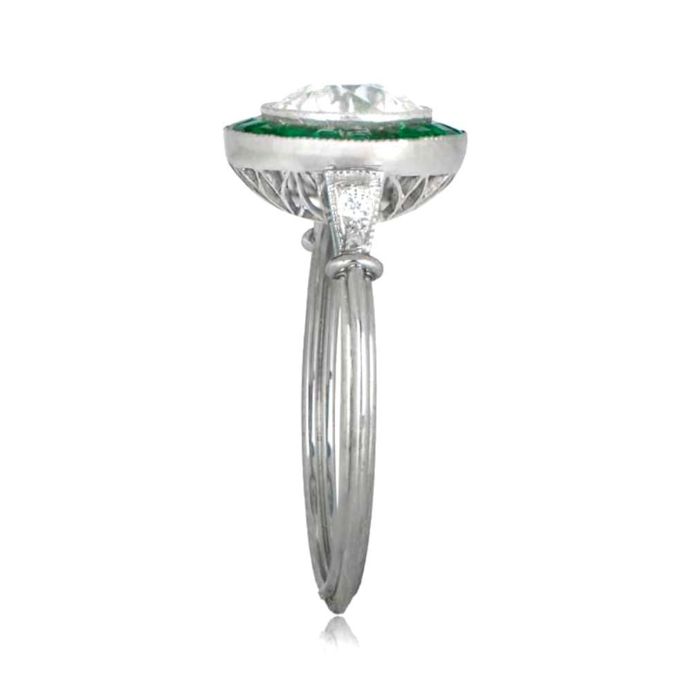 Art Deco 1.16 Carat Old Euro-Cut Diamond Engagement Ring, Emerald Halo, Platinum