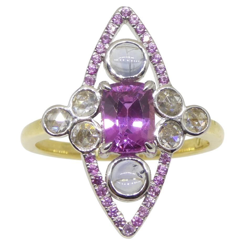 Bague de cocktail ou de fiançailles sertie d'un saphir rose, d'un saphir bleu et de diamants (1,16 ct) en vente