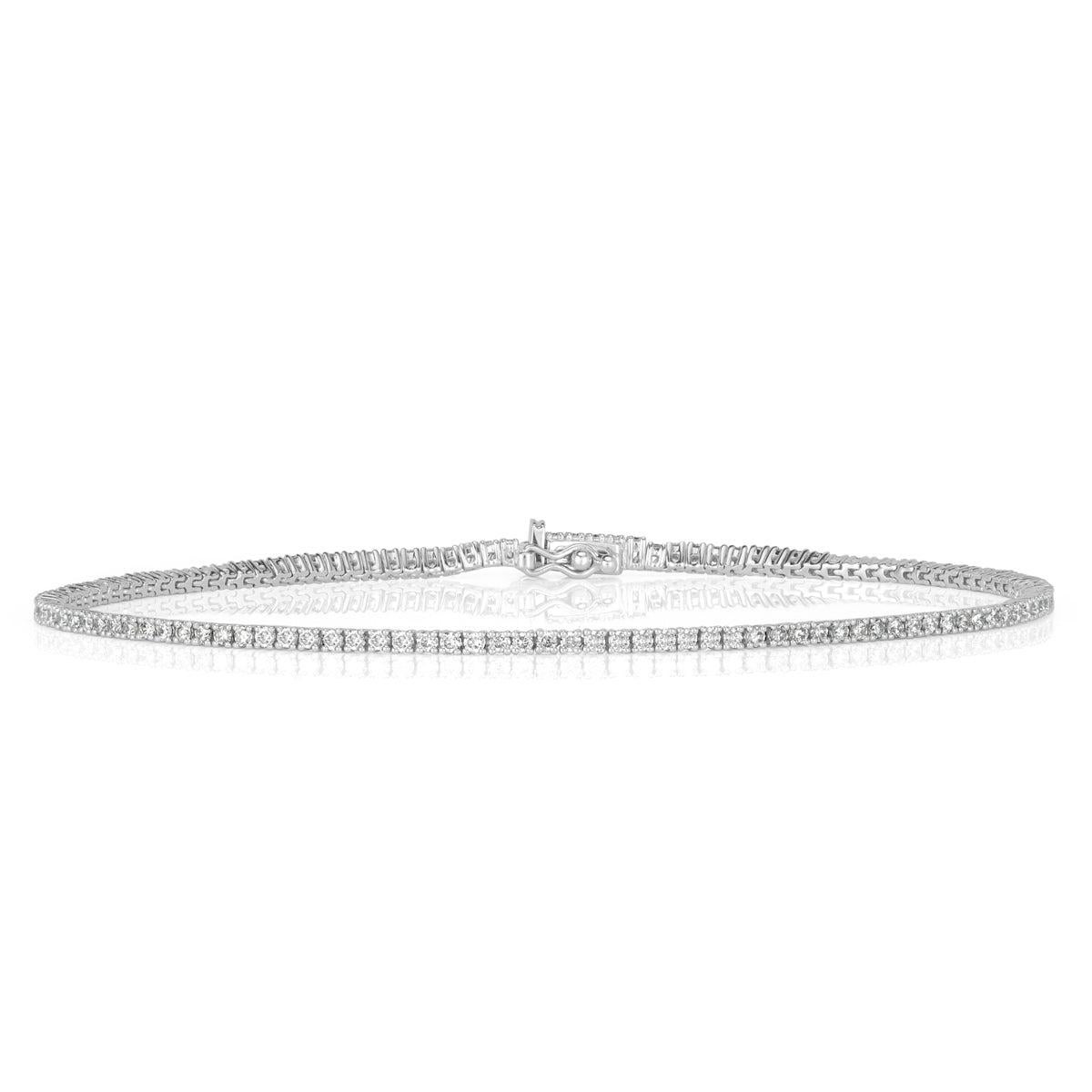 1.16ct Round Brilliant Cut Diamond Tennis Bracelet in 14K White Gold For Sale