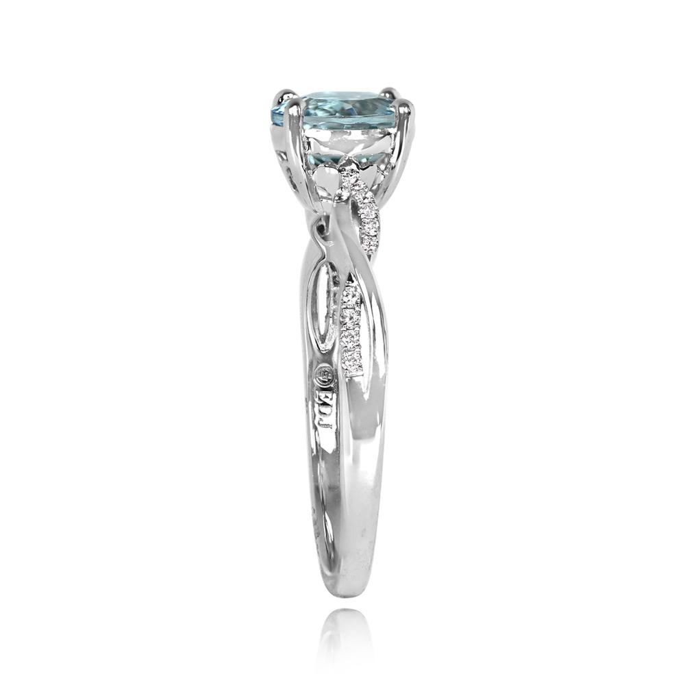 Art Deco 1.16ct Round Cut Natural 8Aquamarine Engagement Ring, Platinum  For Sale