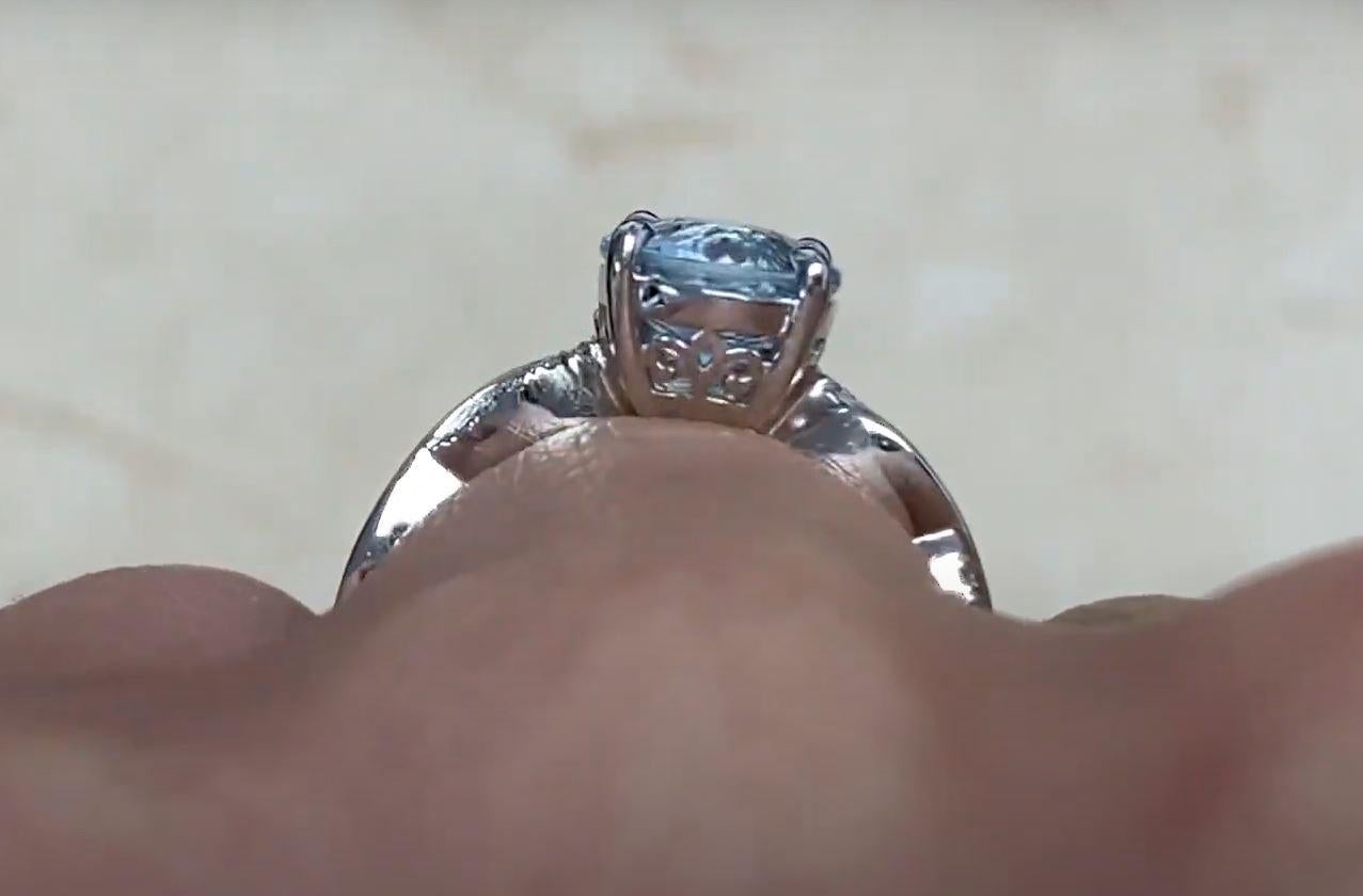 1.16ct Round Cut Natural 8Aquamarine Engagement Ring, Platinum  For Sale 4