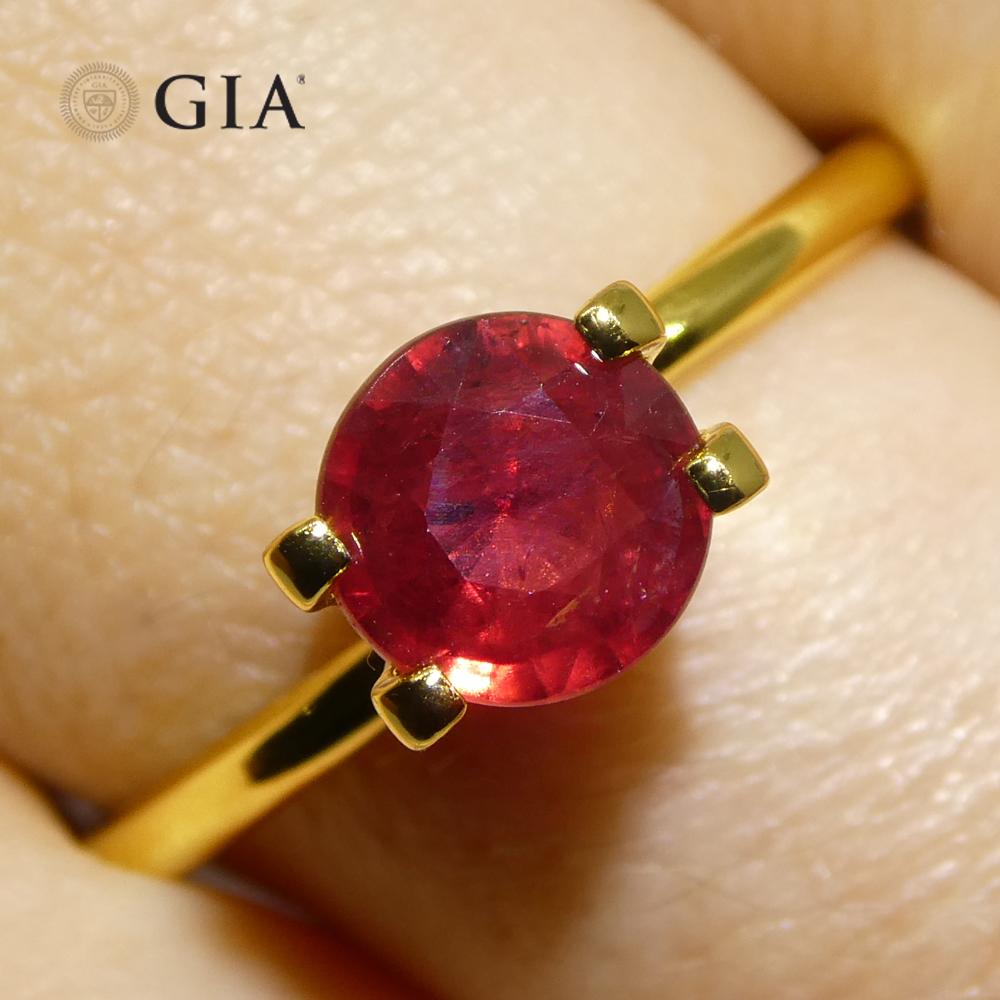 1.16ct Round Red Ruby GIA Certified Madagascar Corte brillante en venta