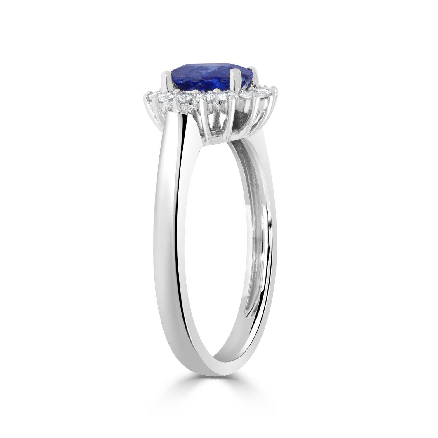 Women's 1.16ct Sapphire Ring with 0.23Tct Diamonds Set in 14K White Gold For Sale