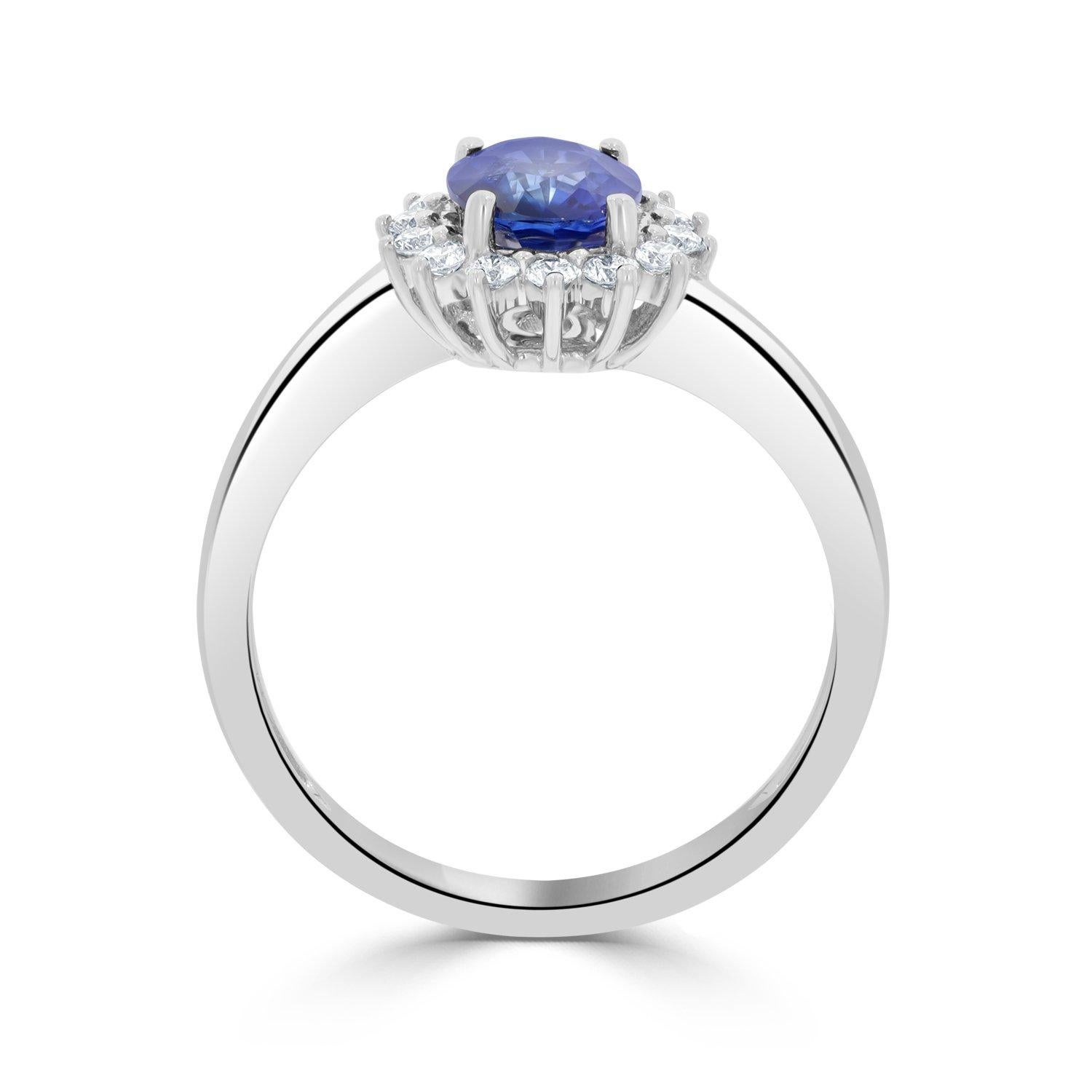 1.16ct Sapphire Ring with 0.23Tct Diamonds Set in 14K White Gold For Sale 1