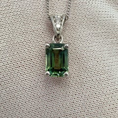 1.16ct Vivid Green Sapphire & Diamond Platinum Emerald Cut Solitaire Pendant
