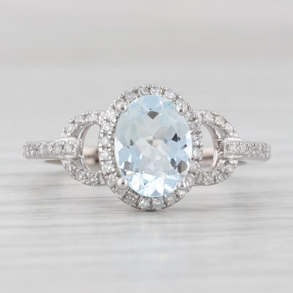 1,16ctw Aquamarin Diamant Halo Ring 14k Weißgold Größe 6,25 Engagement Stil im Zustand „Gut“ im Angebot in McLeansville, NC
