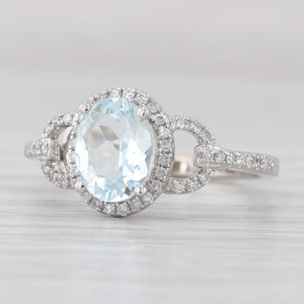 1,16ctw Aquamarin Diamant Halo Ring 14k Weißgold Größe 6,25 Engagement Stil im Angebot 1