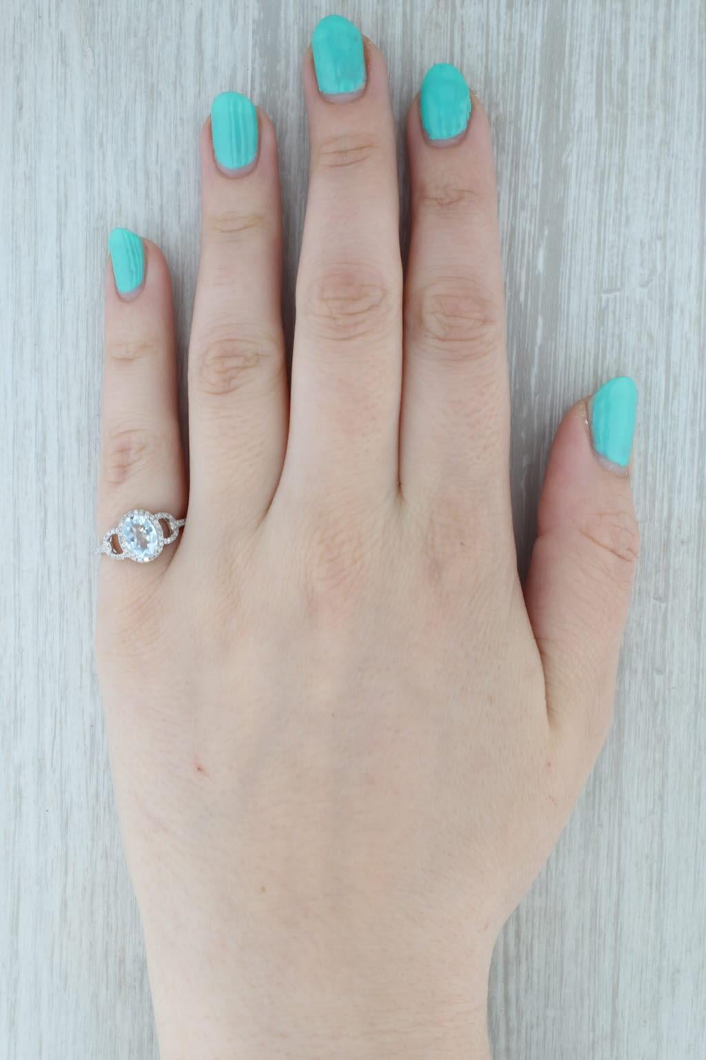 1,16ctw Aquamarin Diamant Halo Ring 14k Weißgold Größe 6,25 Engagement Stil im Angebot 4