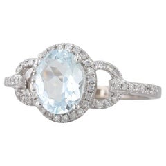 1,16ctw Aquamarin Diamant Halo Ring 14k Weißgold Größe 6,25 Engagement Stil