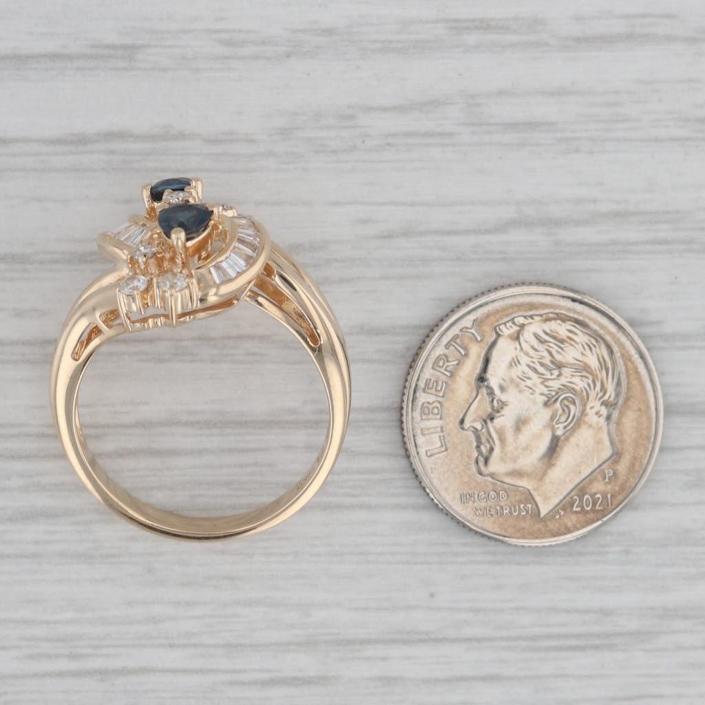 1,16 Karat Blauer Saphir Diamant-Ring 14k Gelbgold Größe 6,25 Cocktail im Zustand „Gut“ in McLeansville, NC