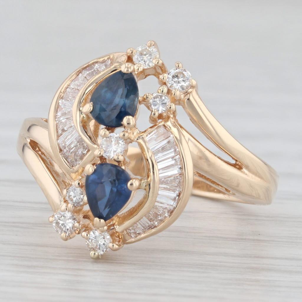 1.16ctw Zafiro Azul Anillo de Diamantes 14k Oro Amarillo Talla 6.25 Cocktail