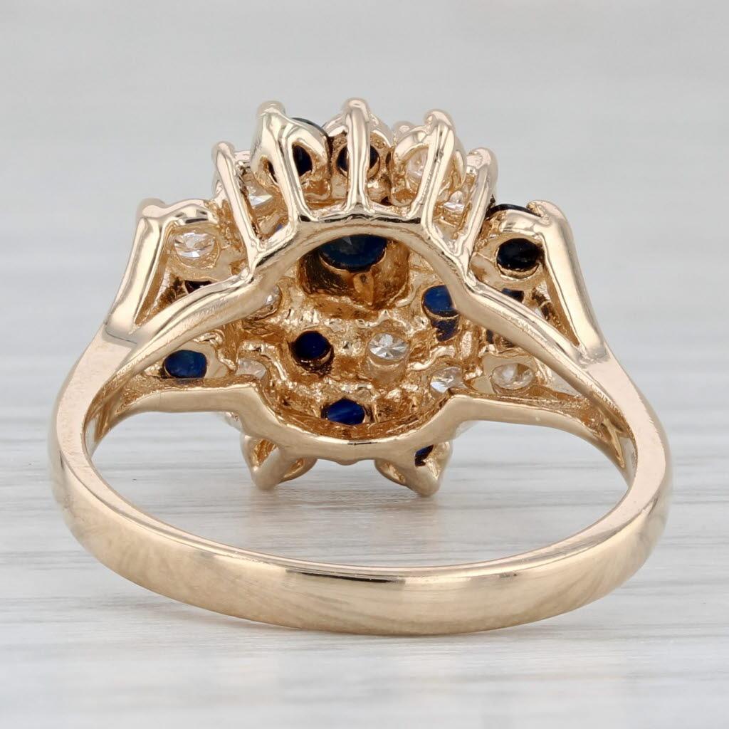1,16 ctw Zafiro Azul Diamante Remolino Flor Racimo Anillo Oro Amarillo 14k Talla 6,5 Corte redondo en venta