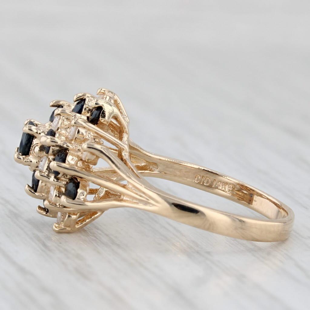 1,16 ctw Zafiro Azul Diamante Remolino Flor Racimo Anillo Oro Amarillo 14k Talla 6,5 en venta 1