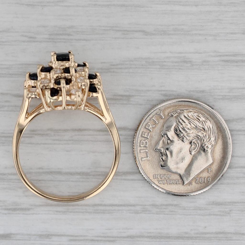 1,16 ctw Zafiro Azul Diamante Remolino Flor Racimo Anillo Oro Amarillo 14k Talla 6,5 en venta 3