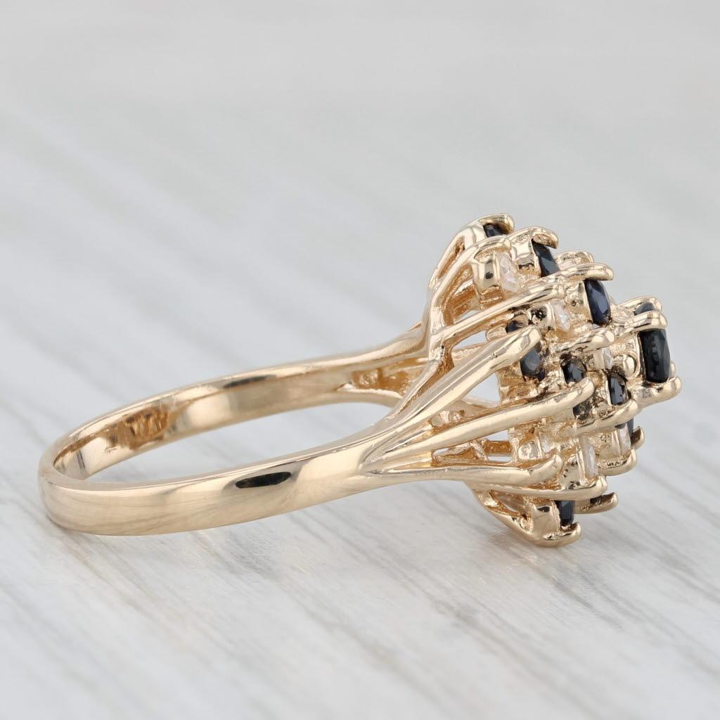 1,16 ctw Zafiro Azul Diamante Remolino Flor Racimo Anillo Oro Amarillo 14k Talla 6,5 en venta 4