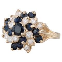 1.16ctw Blue Sapphire Diamond Swirl Flower Cluster Ring 14k Yellow Gold Size 6.5
