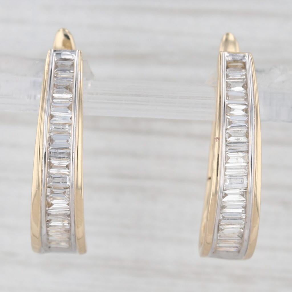 Gemstone Information:
- Natural Diamonds -
Total Carats - 1.16ctw
Cut - Baguette
Color - H - I
Clarity - VS2 - I1

Metal: 14k Yellow Gold
Weight: 5.7 Grams 
Stamps: 14k
Closure: Hinged with stick posts
Measurements: 23.3 x 6 mm