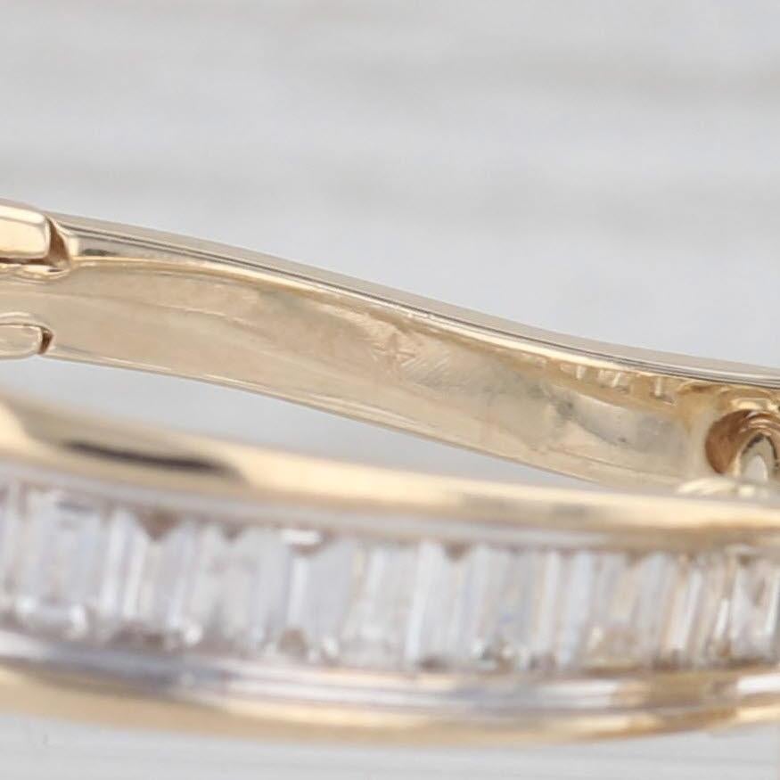 Baguette Cut 1.16ctw Diamond Journey Oval Hoop Earrings 14k Yellow Gold Snap Top Posts
