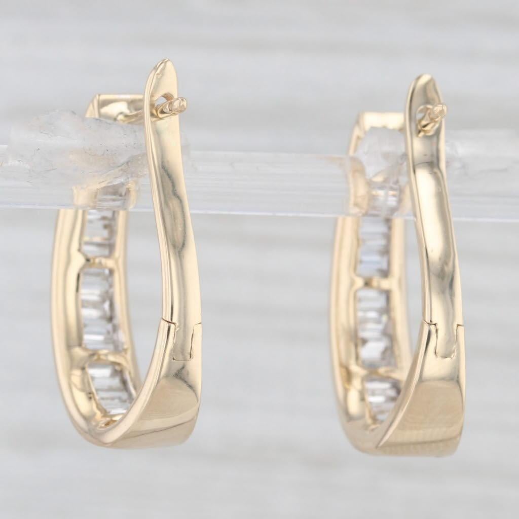 1.16ctw Diamond Journey Oval Hoop Earrings 14k Yellow Gold Snap Top Posts In Good Condition In McLeansville, NC