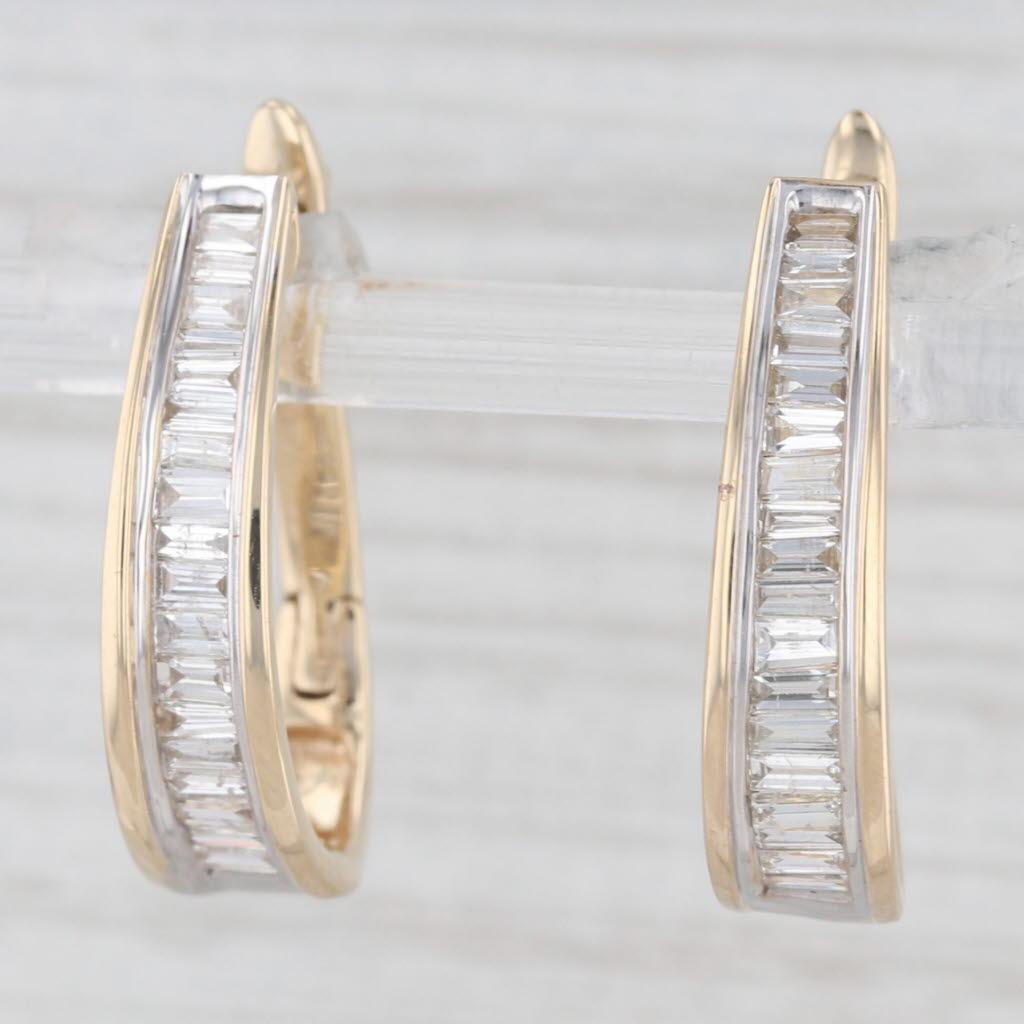 Women's 1.16ctw Diamond Journey Oval Hoop Earrings 14k Yellow Gold Snap Top Posts